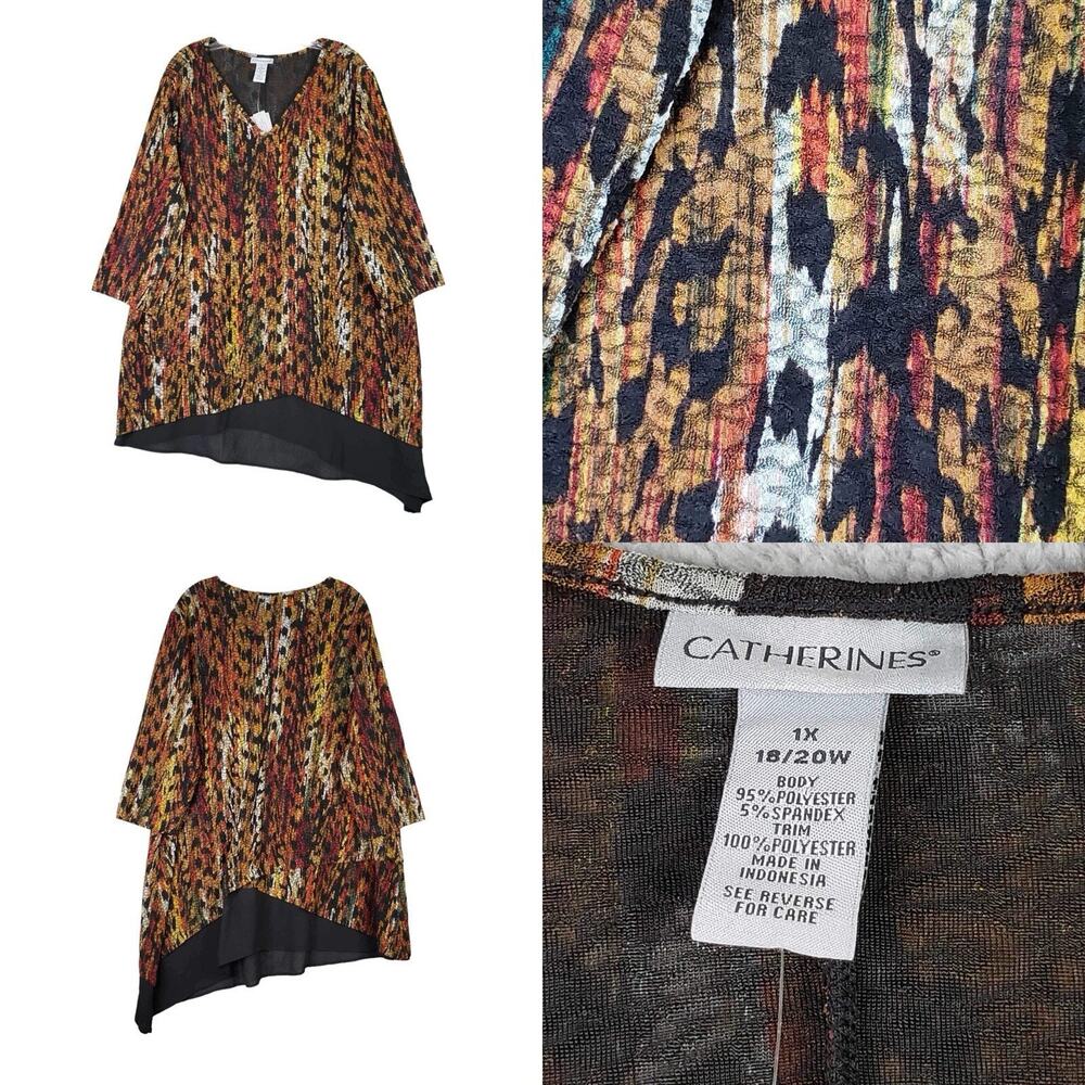 Catherines Top Womens Plus Size 1X Blouse Popover Asymmetrical Animal Print New